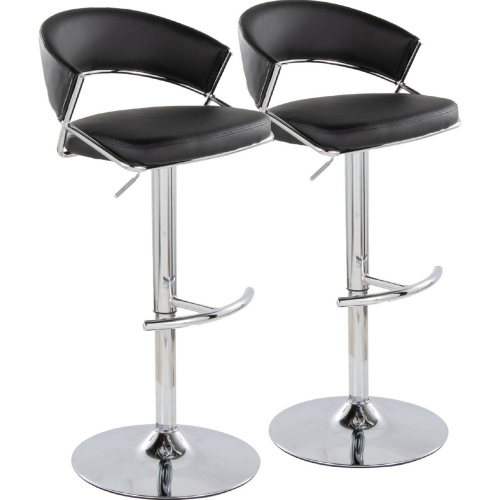 Jie Adjustable Swivel Bar Stool in Chrome & Black Leatherette (Set of 2)